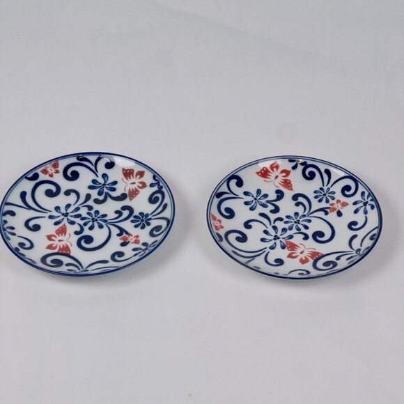 Pier 1 Set of 2 Replacement Butterfly Porcelain 6" Plates Blue Red Floral - Picture 3 of 6